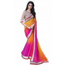 Triveni Magnificent Multi Colored Border Worked Faux Georgette Saree